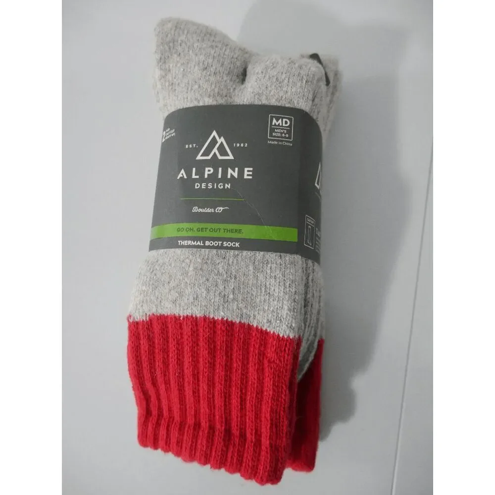 Alpine Design Men's AD Thermal Heavyweight Boot Sock Grey/Red M/D